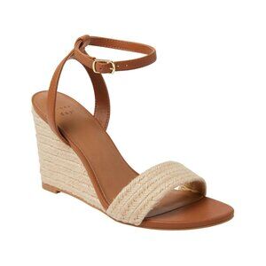 a new day Tan Leather and Cream Raffia Wedge Sandals